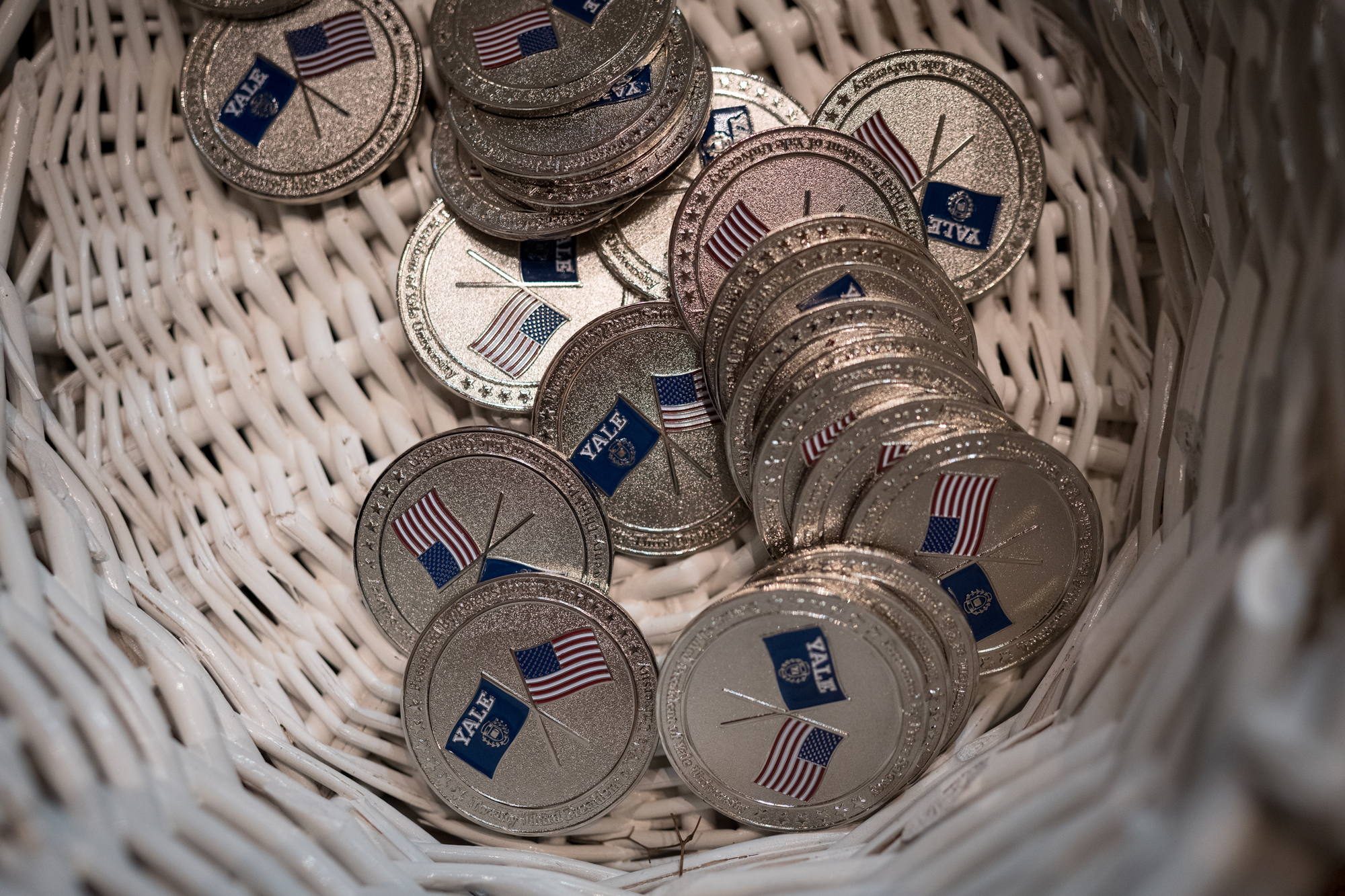 Challenge Coins in a basket