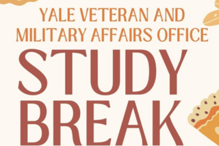 A graphic that says "Yale Veteran and Military Affairs Office Study Break"