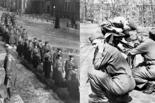 Military training and drilling instruction at Yale on Old Campus. (Photos: Yale University Library)